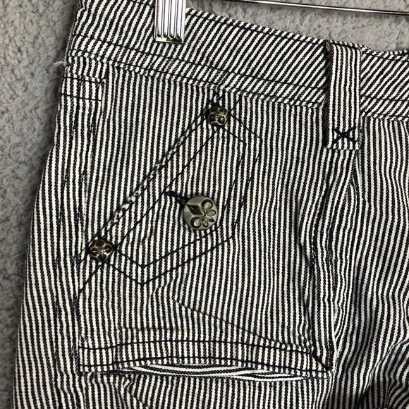 SOLDRock Revival Distressed Navy White Stripe Fleur de Lis Flap Pocket Shorts 26 - Picture 4 of 10